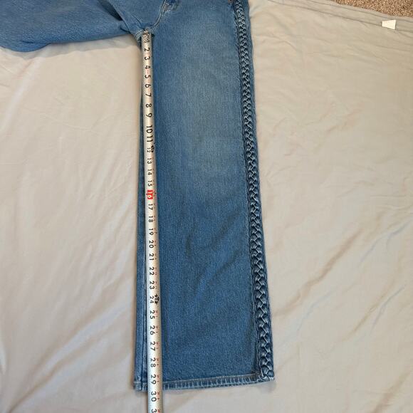 Old Navy Light Blue, Braided Sides Detailed, Extra High Rise, Wide Leg Jeans- 0 - Picture 7 of 9
